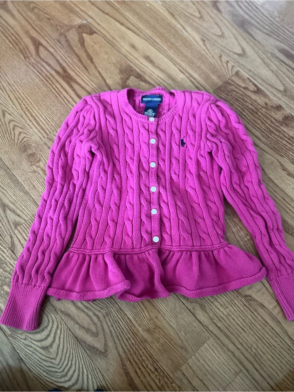 Girl’s Ralph Lauren Hot Pink Cable-Knit Peplum Cardigan Size 6X